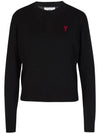 Heart Logo Crew Neck Merino Wool Knit Top Black - AMI - BALAAN 2