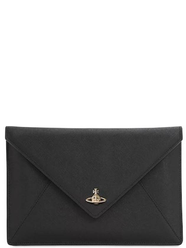 Victoria ORB Logo Leather Unbalanced Clutch Bag Black - VIVIENNE WESTWOOD - BALAAN 2