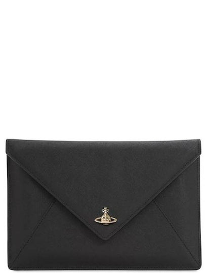 Victoria ORB Logo Leather Unbalanced Clutch Bag Black - VIVIENNE WESTWOOD - BALAAN 2