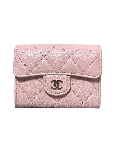 Classic CC Logo Flap Caviar Card Wallet Pink - CHANEL - BALAAN 1