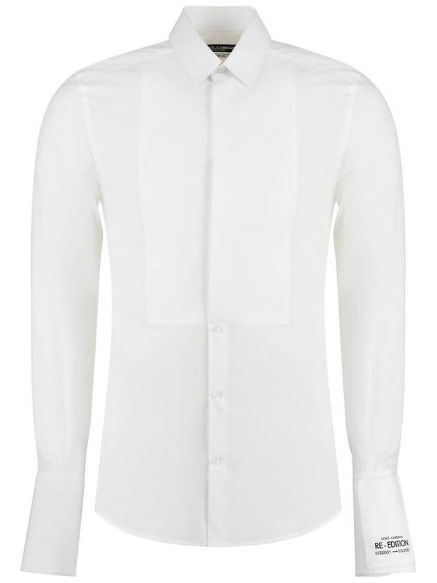 Men's Cotton Poplin Gold Fit Tuxedo Long Sleeve Shirt White - DOLCE&GABBANA - BALAAN 2