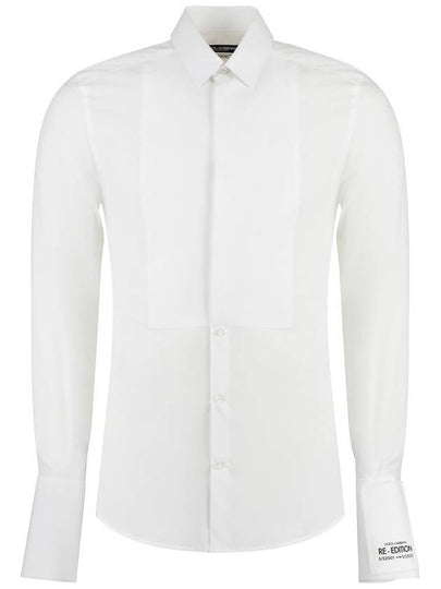 Men's Cotton Poplin Gold Fit Tuxedo Long Sleeve Shirt White - DOLCE&GABBANA - BALAAN 2