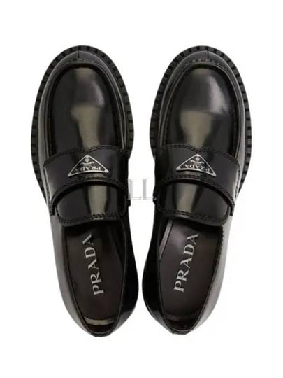 Chocolate Brushed Leather Loafers Black - PRADA - BALAAN 2