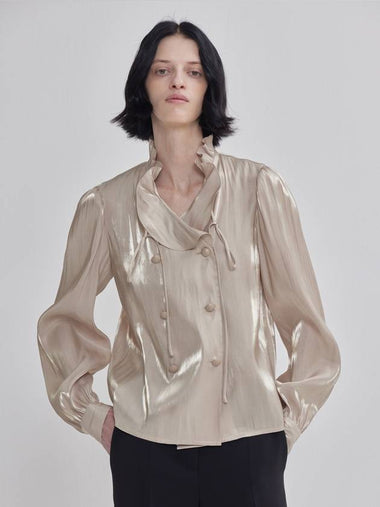 Beige Pearl Satin Double Button Shirring Blouse Beige - LIE - BALAAN 1