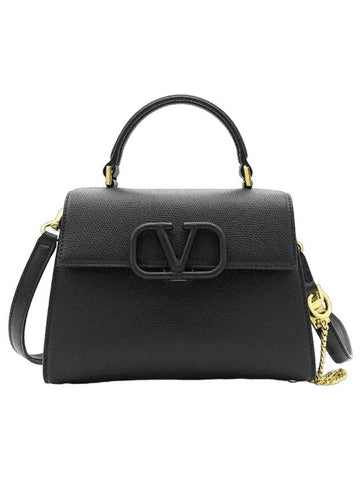 V Sling Small Grainy Calfskin Hand Cross Bag Black - VALENTINO - BALAAN 1