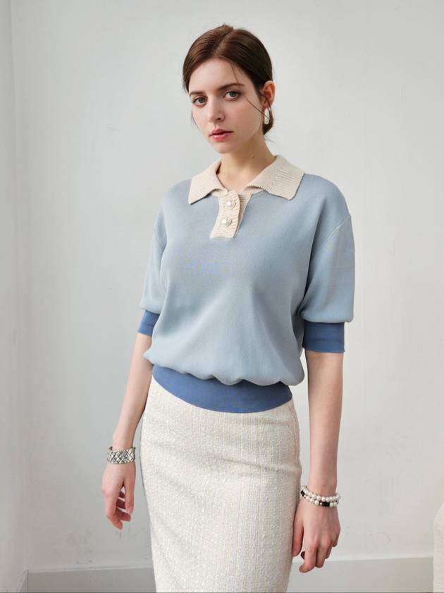 Pique collar knit sky blue Pique collar knit - PRETONE - BALAAN 3