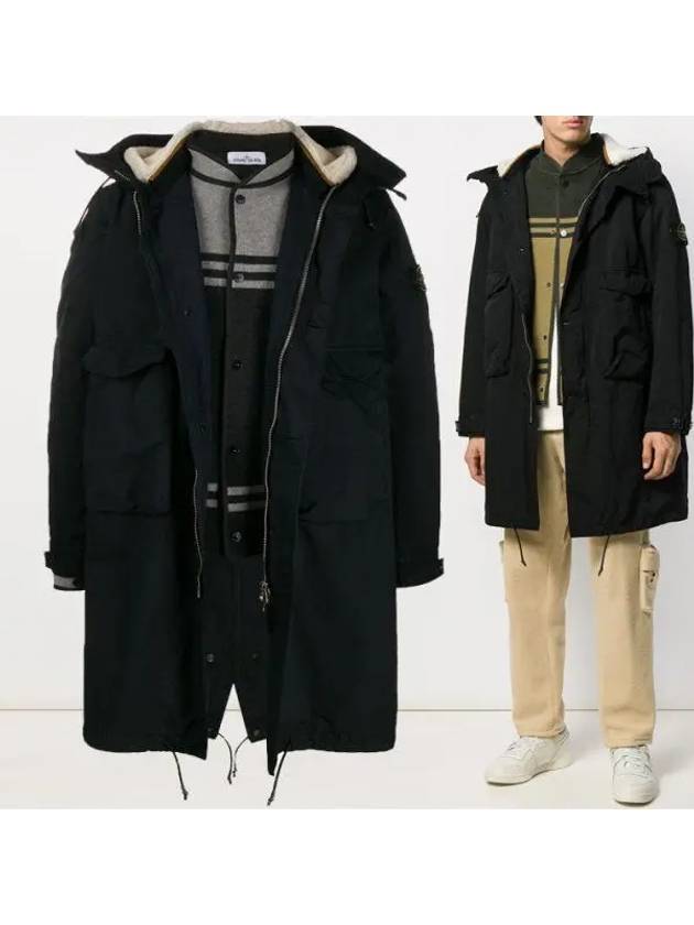 Wappen Layered Long Hooded Jacket Black - STONE ISLAND - BALAAN 2