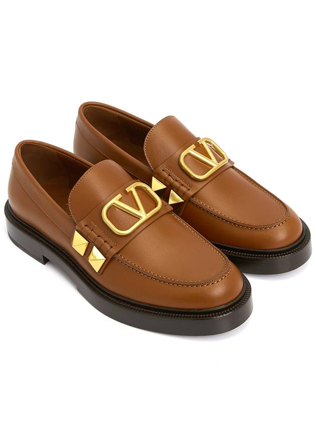 Calfskin Studded Sign Loafer Brown - VALENTINO - BALAAN.