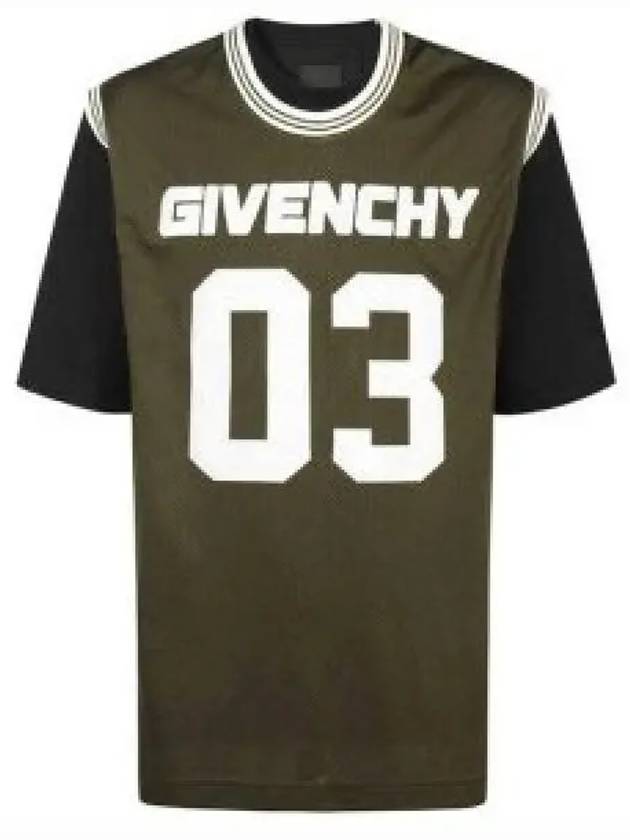 Overlapped Mesh and Jersey Short Sleeved T-Shirt Black Khaki - GIVENCHY - BALAAN 2