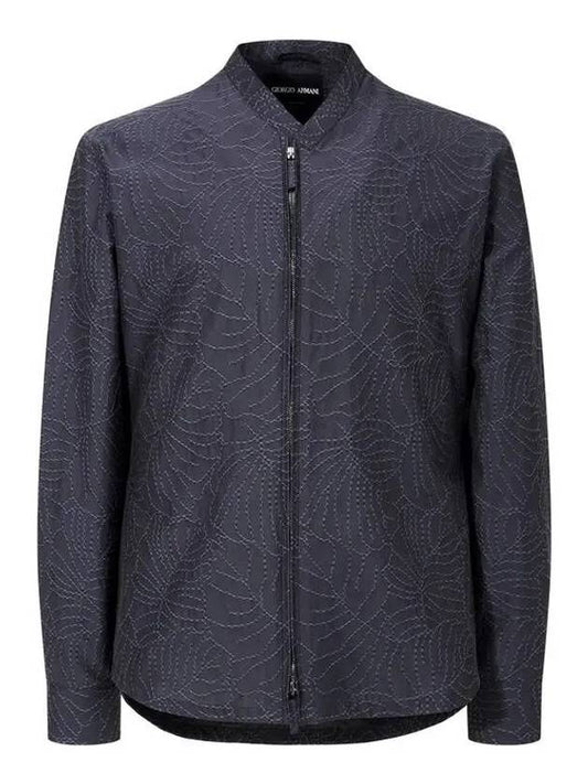 Men s Embroidery Pattern Zip up Jacket Dark Navy - GIORGIO ARMANI - BALAAN 1