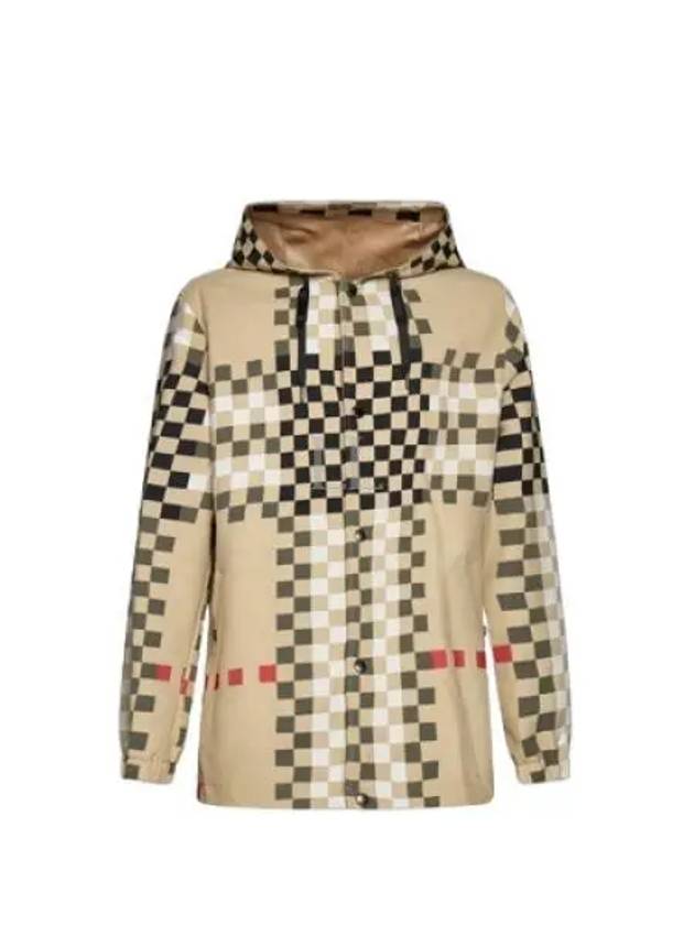 Men's Pixel Check Nylon Hooded Jacket Archive Beige - BURBERRY - BALAAN 2