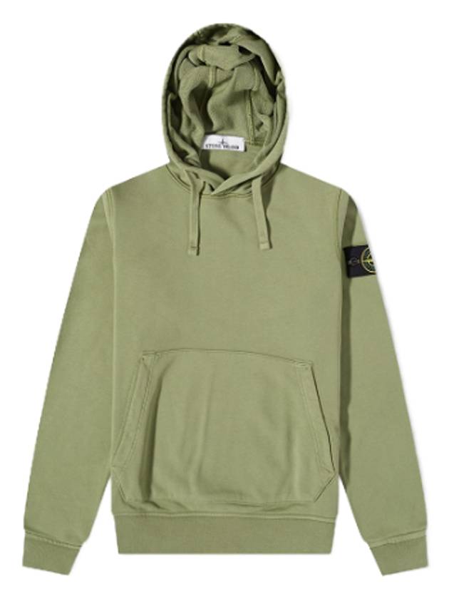 Garment Dyed Cotton Fleece Badge Hoodie Green - STONE ISLAND - BALAAN 4