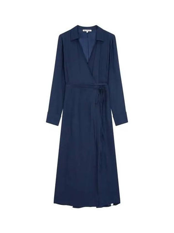 V-neck silk wrap dress navy - REFORMATION - BALAAN 1