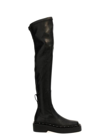 Rockstud Leather Thigh High Boots Black - VALENTINO - BALAAN 1