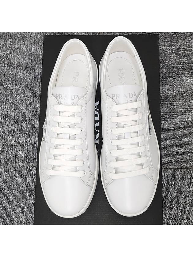 Brushed Leather Low Top Sneakers White - PRADA - BALAAN 4