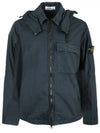 Men's Brushed Cotton Canvas Hooded Jacket Navy - STONE ISLAND - BALAAN 2