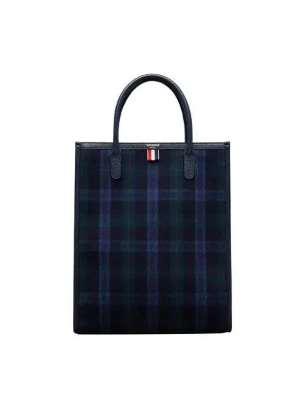 Vertical Tartan Flannel Tote Bag Navy - THOM BROWNE - BALAAN 2