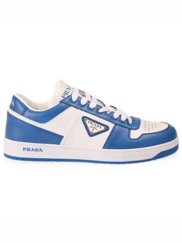 Men's Downtown Triangle Logo Leather Low Top Sneakers White Cobalt Blue - PRADA - BALAAN 2