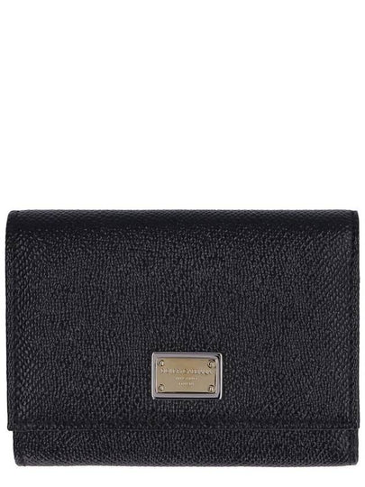 Logo Patch Dauphine Leather Half Wallet Black - DOLCE&GABBANA - BALAAN 2