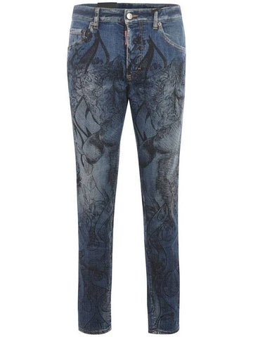 Graphic Sketch Skinny Dan Jeans Blue - DSQUARED2 - BALAAN 1