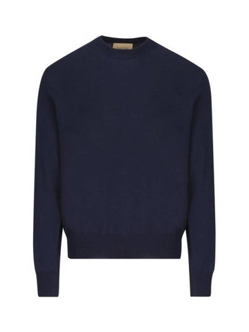 Embroidery Wool Knit Top Dark Blue - GUCCI - BALAAN 1