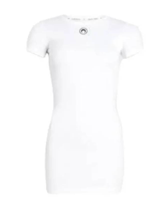 Marine Ser Organic Cotton Ribbed T Shirt Dress White Short Sleeve Tee - MARINE SERRE - BALAAN 1