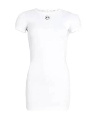 Marine Serre Organic Cotton Ribbed T Shirt Dress White Short Sleeve Tee - MARINE SERRE - BALAAN 1