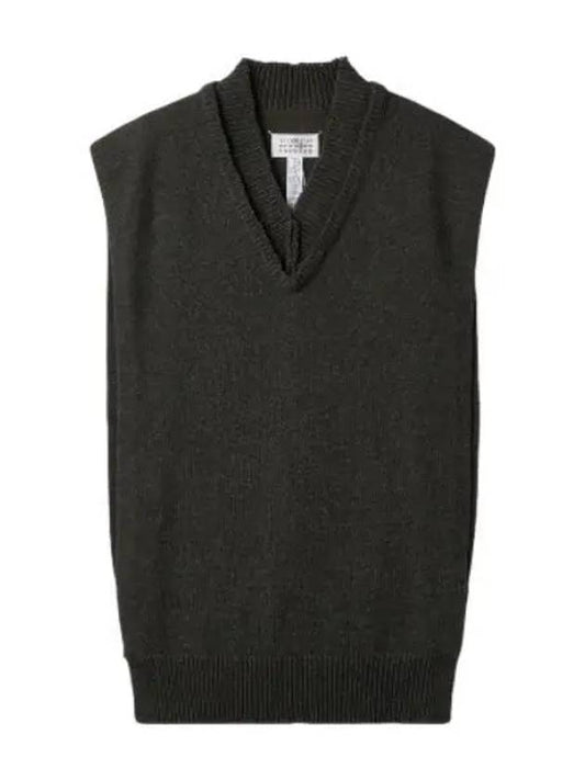 Layered detail V neck sweater gray knit - MAISON MARGIELA - BALAAN 1