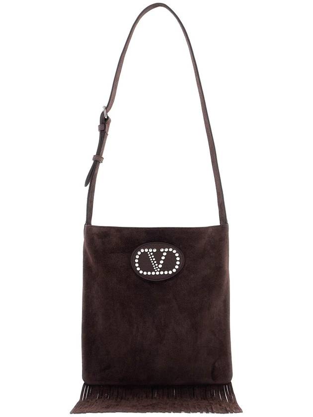 medium dark brown suede fringe crossbody bag - VALENTINO - BALAAN 1