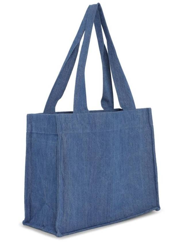 Embroidered Logo Large Denim Tote Bag Blue - GANNI - BALAAN 3