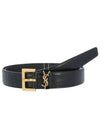 Cassandra Square Crocodile Leather Buckle Belt Black - SAINT LAURENT - BALAAN 2