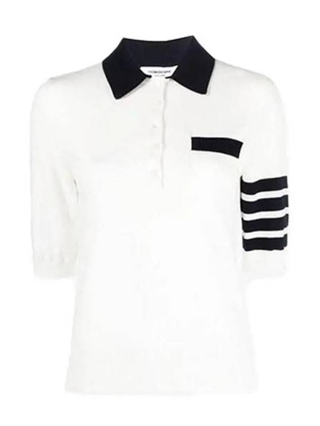 Cotton Hector Pointelle 4-Bar Polo Shirt White - THOM BROWNE - BALAAN 2