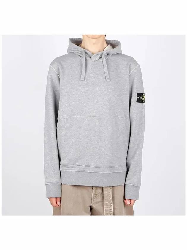 Logo Patch Drawstring Hoodie Melange Grey - STONE ISLAND - BALAAN 3