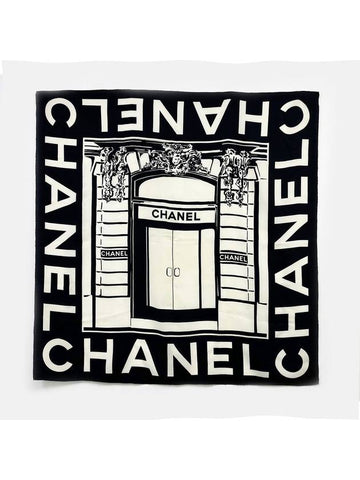 Logo Print White Black Scarf 4VCHF24679 - CHANEL - BALAAN 1