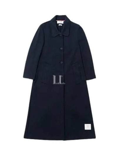 Women's Double Face Tech Round Collar Cotton Overcoat Navy - THOM BROWNE - BALAAN 2