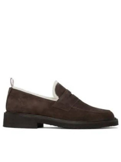 Shearling Lining Suede Penny Loafers Brown - THOM BROWNE - BALAAN 2