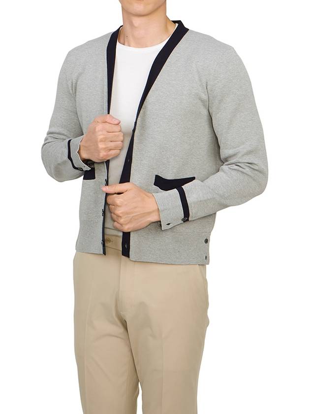 Contrast Trim Knit Cardigan Grey - THOM BROWNE - BALAAN 5