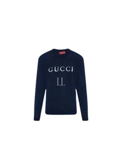 Intarsia Wool Sweater Dark Blue - GUCCI - BALAAN 2