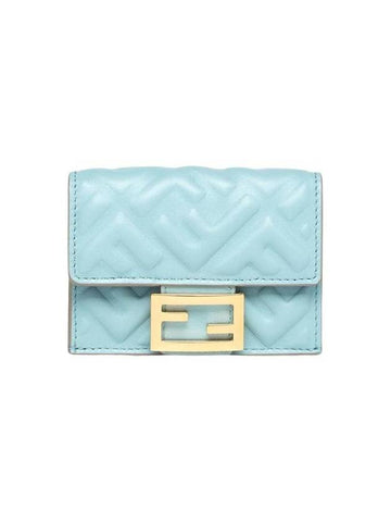 Baguette Micro Tri Fold Wallet Light Blue 8M0395AT00F1PQI - FENDI - BALAAN 1