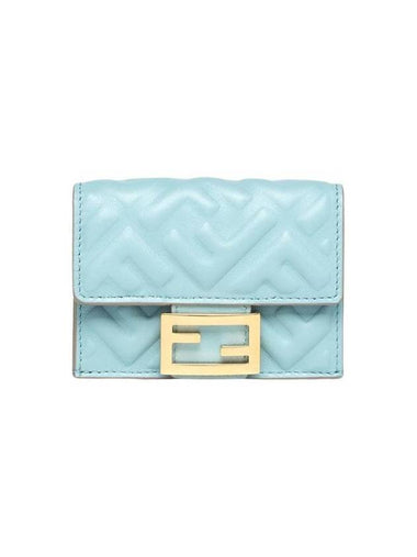 Baguette Micro Tri-fold Nappa Leather Half Wallet Light Blue - FENDI - BALAAN 1