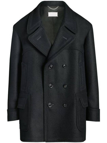 Oversized Caban Double Breasted Coat Black - MAISON MARGIELA - BALAAN 1