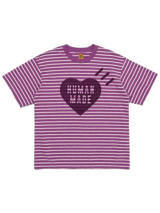 Striped Heart Short Sleeve T Shirt Purple HM27CS041 - HUMAN MADE - BALAAN 2