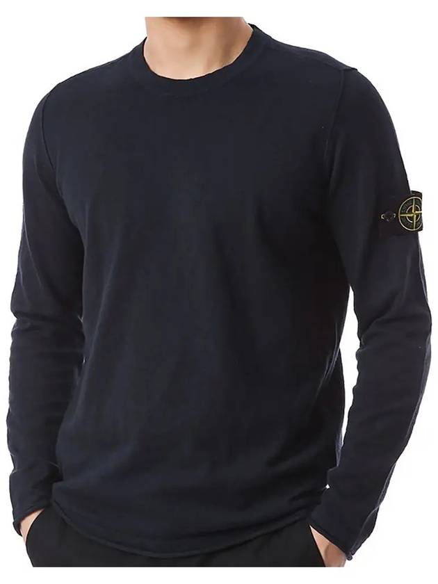 Compass Badge Ribbed Cotton Knit Top Navy - STONE ISLAND - BALAAN 2