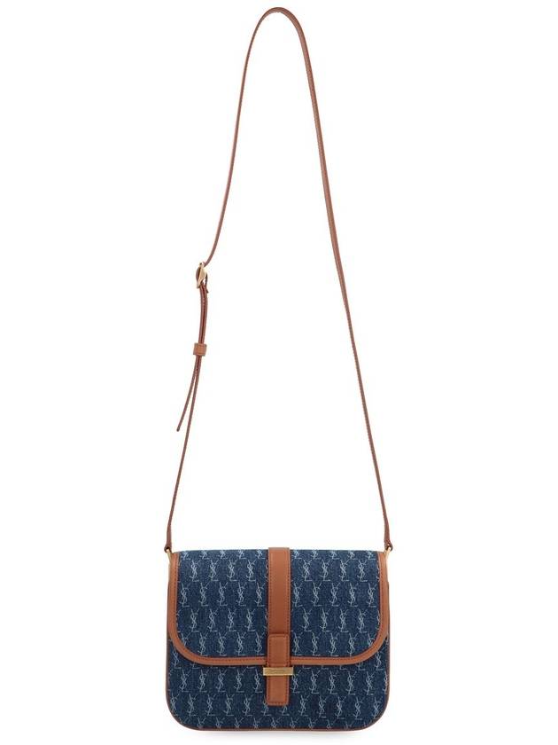 Small Monogram All Over Satchel Cross Bag Navy - SAINT LAURENT - BALAAN 6