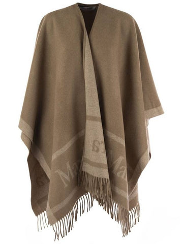 Logo Detail Fringed Cape Brown - MAX MARA - BALAAN 1