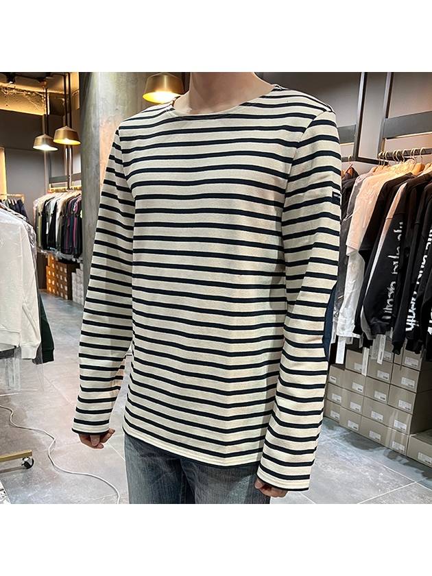 Meridien Mode Elbow Patch Striped Long Sleeve T-Shirt Ecru Navy - SAINT JAMES - BALAAN 4