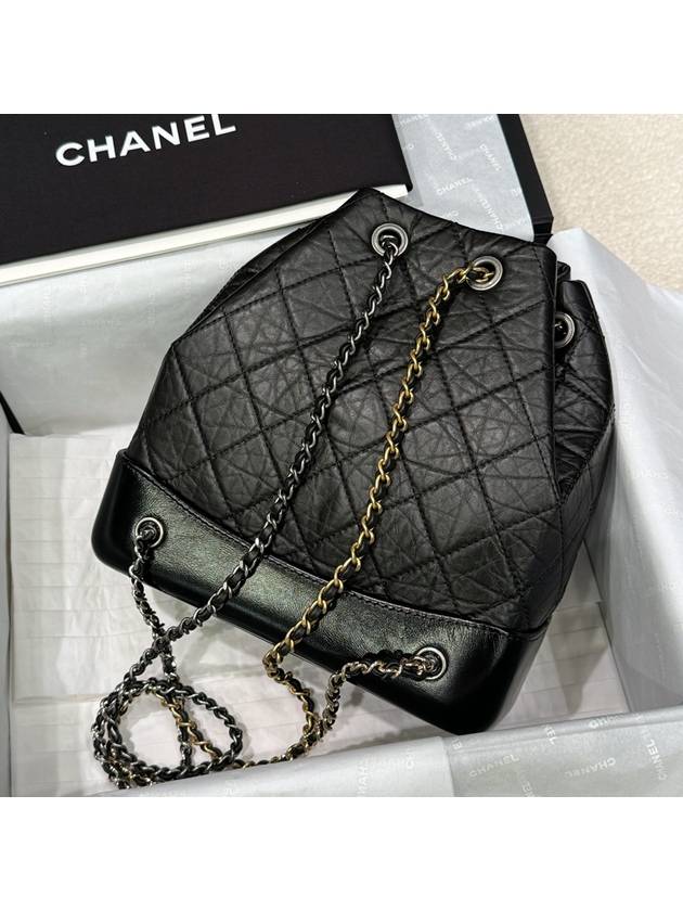 Aged Calfskin Small Gabrielle Backpack Black - CHANEL - BALAAN 3