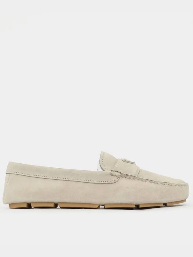 Triangle Logo Suede Driving Shoes Beige - PRADA - BALAAN 2