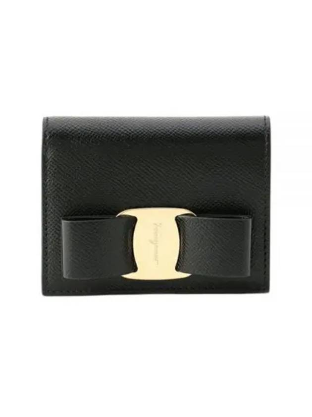 Vara Bow Gloss Flap Half Wallet Black - SALVATORE FERRAGAMO - BALAAN 2