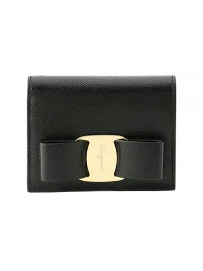 Vara Bow Gloss Flap Half Wallet Black - SALVATORE FERRAGAMO - BALAAN 2